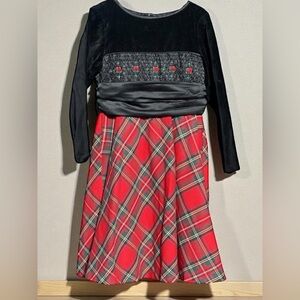 Elebini boutique black velvet and red plaid long-sleeve Dress